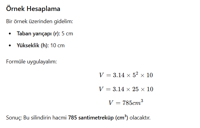 Silindir hacmini hesaplamak mı