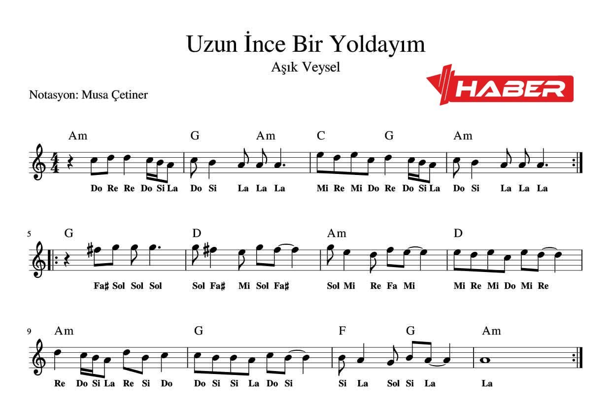 uzun ince bir yoldayım notaları