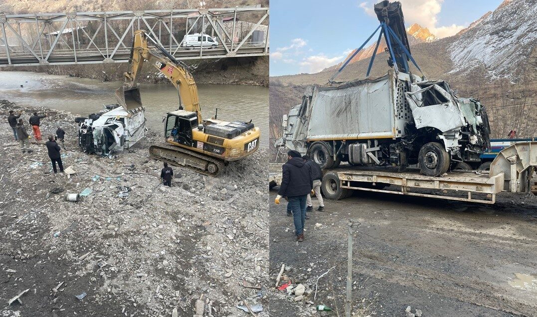 Hakkari'de çöp kamyonunun uçuruma yuvarlanması sonucu ağır yaralanan 3 kişi