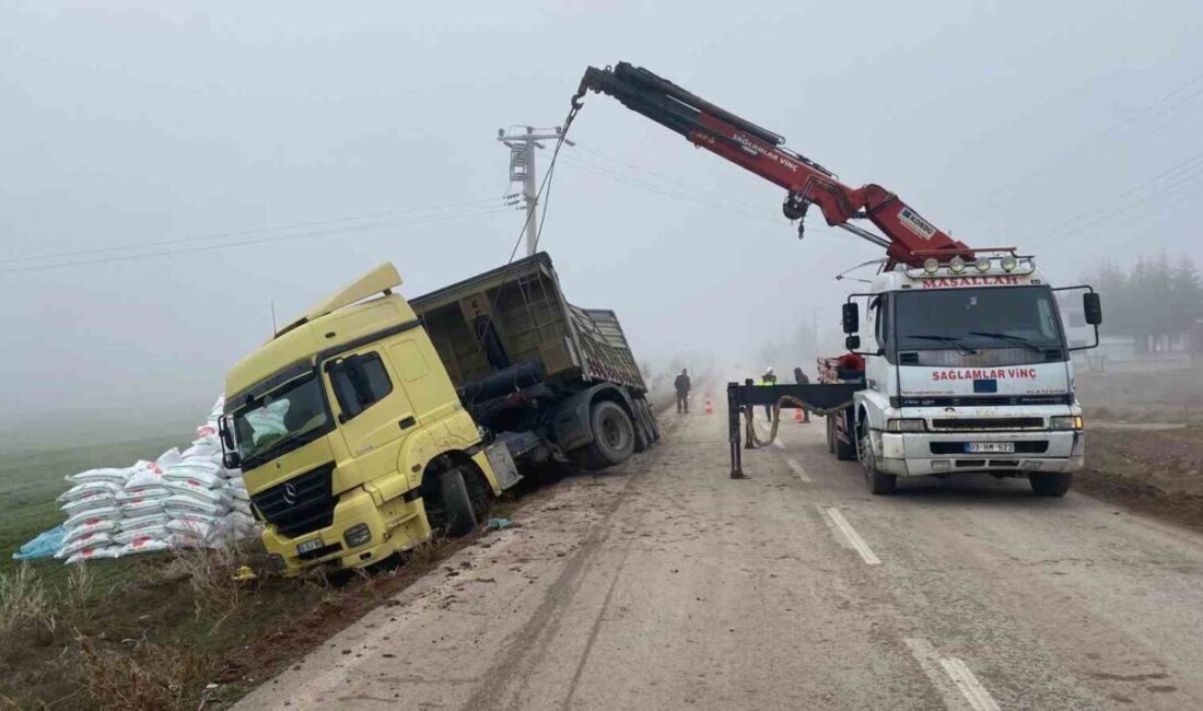 Afyonkarahisar’da tarım gübresi yüklü tırın şarampole devrilmesi sonucu sürücü B.Y.
