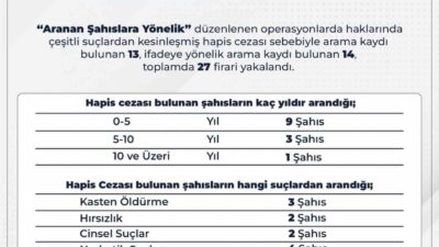 Bingöl'de düzenlenen operasyonlarda, arama kararı bulunan 27 kişi yakalandı. Şahıslar