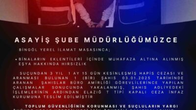Bingöl’de polis ekiplerince yapılan çalışmada hakkında 3 yıl 1 ay