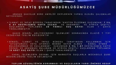 Bingöl'de düzenlenen operasyonda kasten öldürme suçundan 7 yıl 6 ay