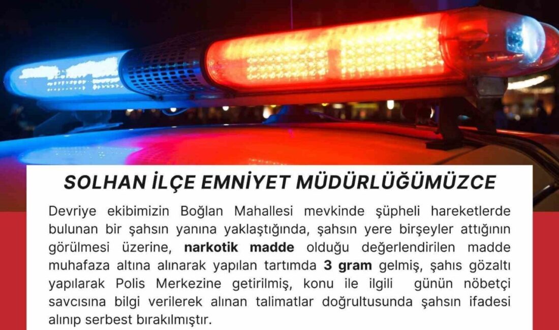 Bingöl’de üzerindeki uyuşturucuyu atan şahıs polisten kaçamadı Bingöl'ün Solhan ilçesinde uyuşturucu