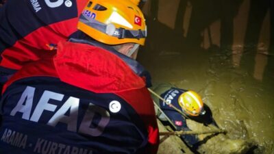 Eskişehir'de bir fabrikanın çamur çukuruna düşen köpek AFAD ekipleri tarafından
