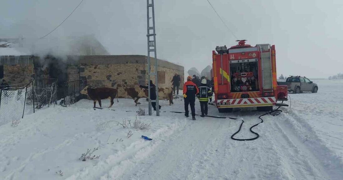 Erzurum’da ahır yangını Erzurum'un Aziziye ilçesinde çıkan