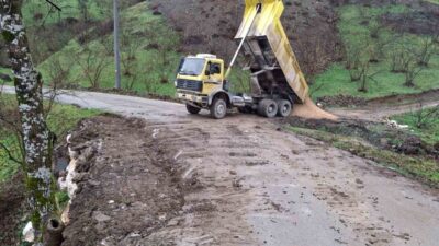 Düzce'nin Yığılca ilçesinde meydana gelen heyelan sonrasında ekipler, Tıraşlar köyünde