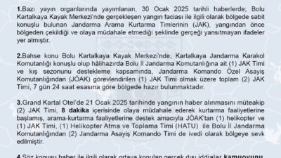 Jandarma Genel Komutanlığı, Bolu Kartalkaya Kayak Merkezi'ndeki yangına JAK timlerinin
