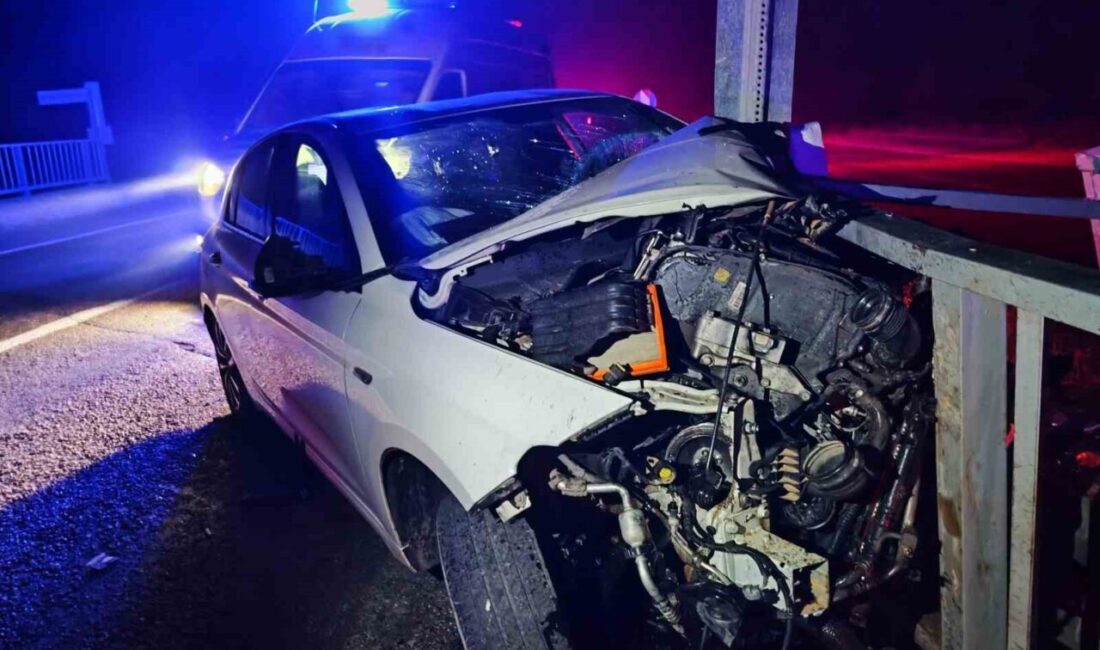 Sivas’ta meydana gelen kazada kontrolden çıkan otomobil köprü korkuluğuna çarptı.