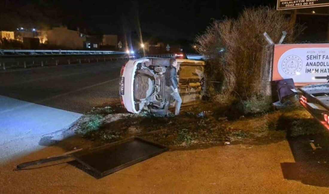Söke'de otomobilin yan yatmasına sebep olan trafik kazasında sürücü yara