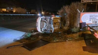 Söke'de otomobilin yan yatmasına sebep olan trafik kazasında sürücü yara