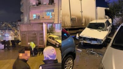 Mamak'ta freni patlayan kamyon, Başak Mahallesi'nde 2 araca çarparak durabildi.