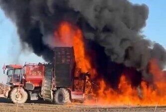 Emirgazi'de tarlasında pancar söken çiftçi, söküm makinesinde çıkan yangın sonucu