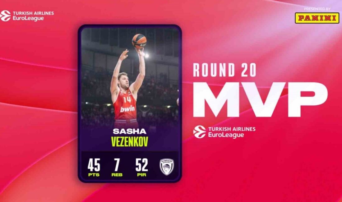 THY Euroleague’de 20. haftanın MVP’si Sasha Vezenkov oldu Olympiakos'un Bulgar basketbolcusu Sasha