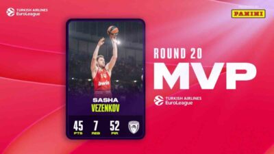 Olympiakos'un Bulgar basketbolcusu Sasha Vezenkov, THY Euroleague'in 20. haftasının en
