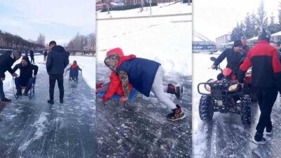 Bayburt'ta aşırı soğuklar nedeniyle Çoruh Nehri'nin yüzeyi buzla kaplandı. Arpalı