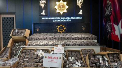 Ankara'nın Kahramankazan ilçesinde yapılan 'Narkogüç' operasyonunda 568 bin 204 adet