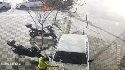 Soma ilçesinde sönmüş kireç dökerek araç ve motosikletlere hasar veren