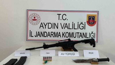 Sultanhisar'da yapılan aramada E.D.'ye ait evde seri numarasız av tüfeği,