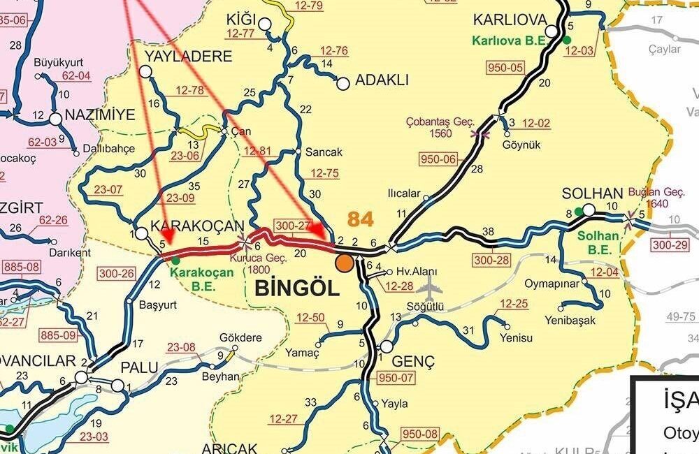 Bingöl Valiliği, yoğun kar yağışı nedeniyle Bingöl-Elazığ karayolunun belirli bölümlerinin