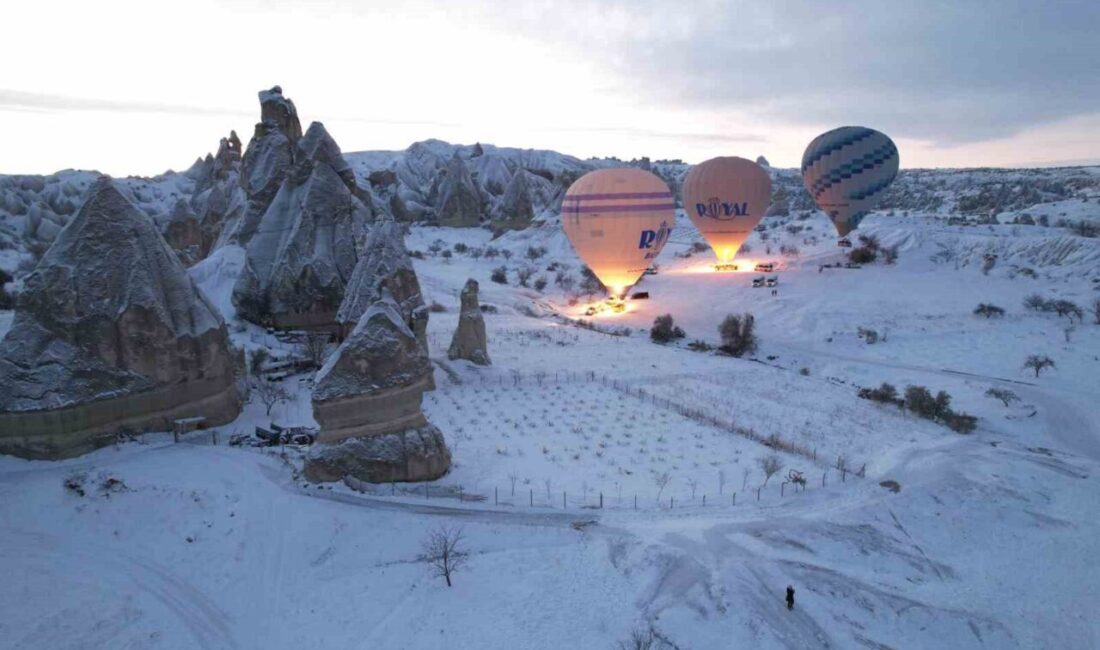 Kapadokya'da etkili olan kar yağışı ve rüzgar, sıcak hava balon