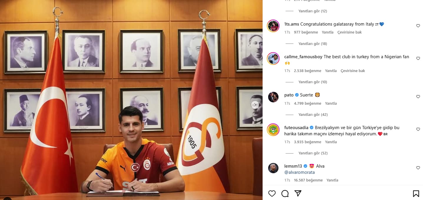 Mario Lemina'nın Morata'ya Instagram'dan attığı yorum