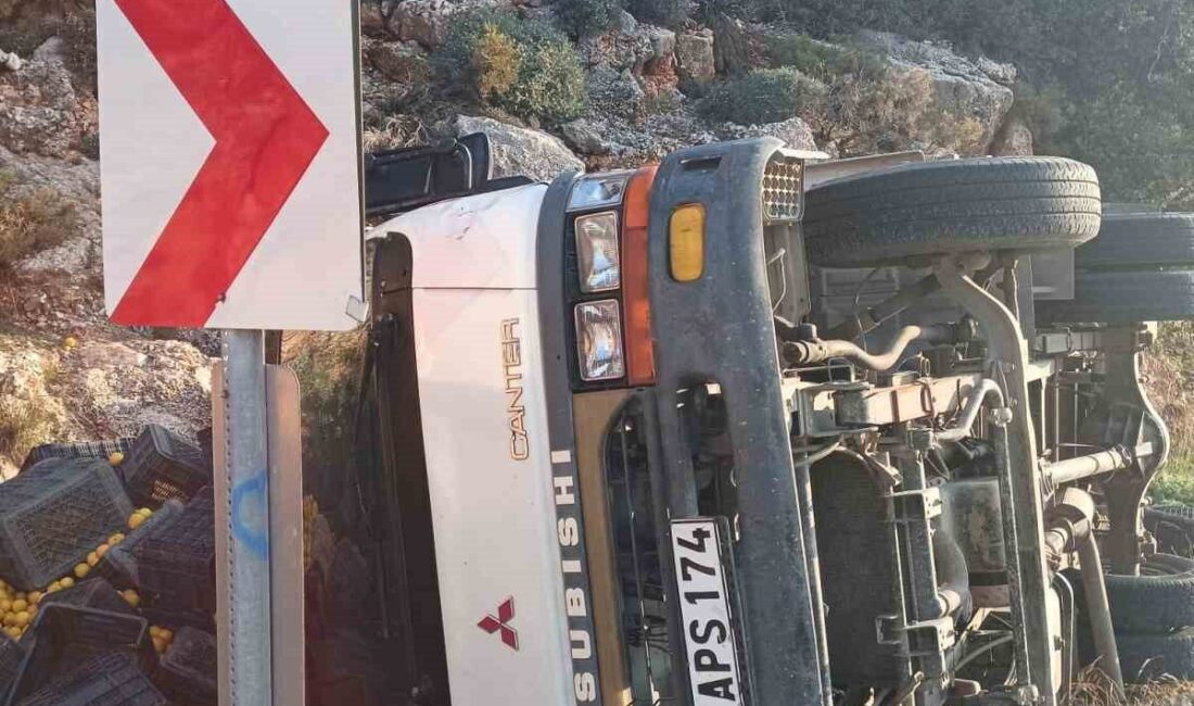 Antalya'nın Kaş ilçesinde, N.G. yönetimindeki limon yüklü kamyonet virajda devrildi.