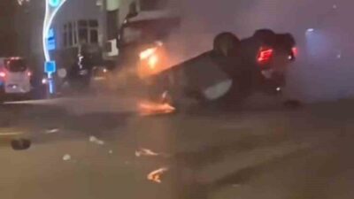 Ankara Mamak'ta kontrolünü kaybeden bir sürücünün kullandığı Mercedes marka otomobil