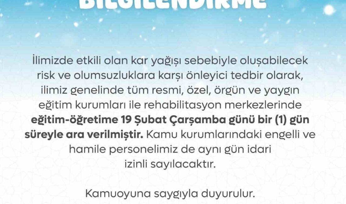 Tokat'ta kar yağışı sebebiyle eğitime 1 gün ara verildi. Tokat