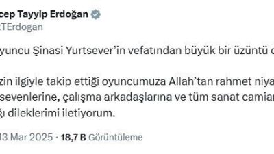 Cumhurbaşkanı Erdoğan, Şinasi Yurtsever'in vefatından duyduğu üzüntüyü dile getirerek, ailesine