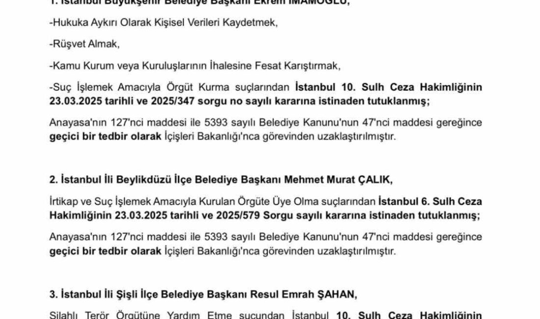 İstanbul'da Ekrem İmamoğlu ve Mehmet Murat Çalık görevden uzaklaştırıldı, yerlerine