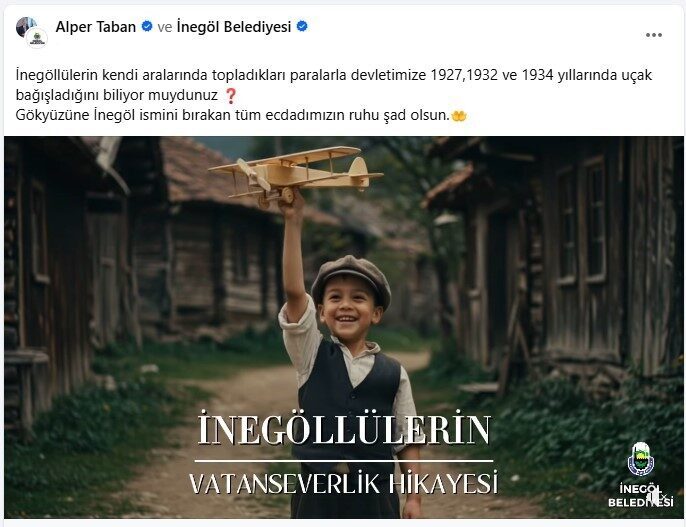 İnegöl Belediyesi, vatandaşların 1927, 1932 ve 1934 yıllarında Türkiye’ye uçak