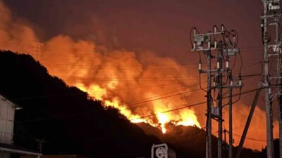 Japonya'da Okayama ve Ehime eyaletlerinde çıkan orman yangınları geniş bir