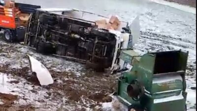 Yozgat'ta kar yağışı nedeniyle kayganlaşan yolda M.R.K. isimli sürücü tarlaya