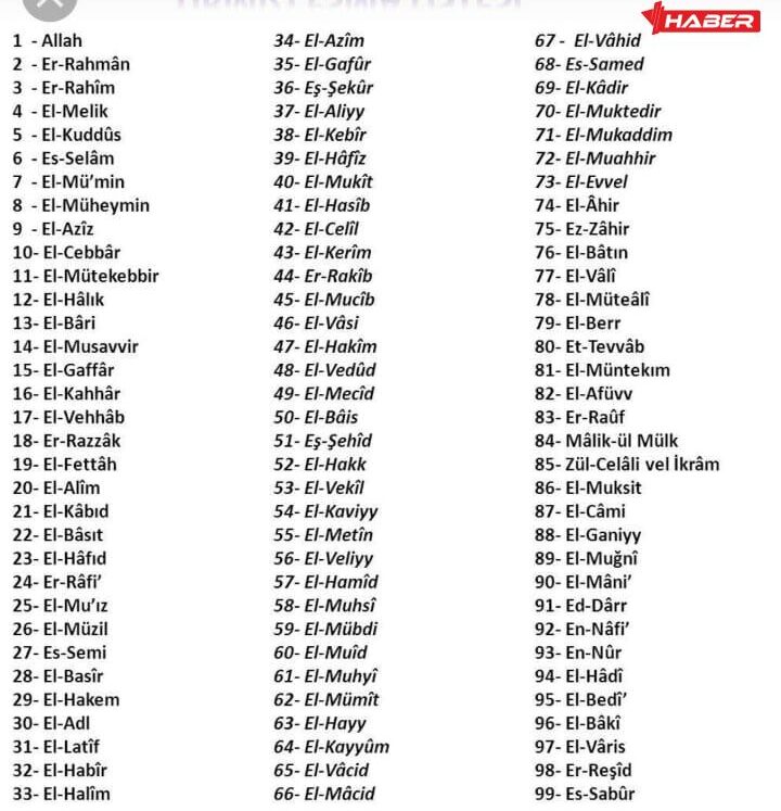 allahın 99 ismi
