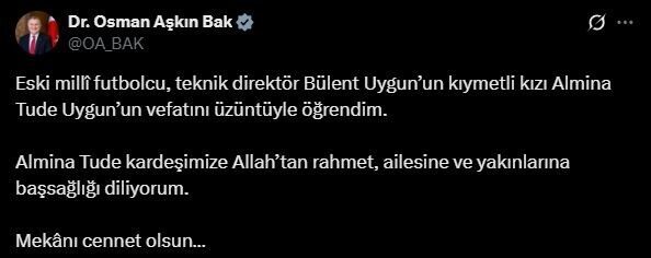 Bakan Osman Aşkın Bak, Teknik Direktör Bülent Uygun'un kızı Almina