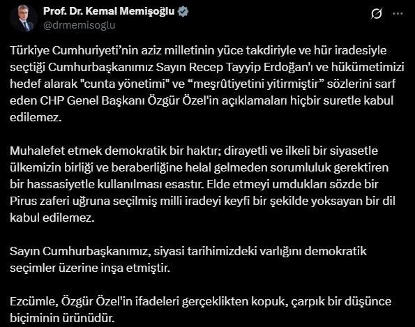 Sağlık Bakanı Memişoğlu, CHP Genel Başkanı Özel'in Cumhurbaşkanı Erdoğan'a yönelik