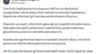 Cumhurbaşkanı Recep Tayyip Erdoğan, Türk Polis Teşkilatı'nın 180. kuruluş yıl