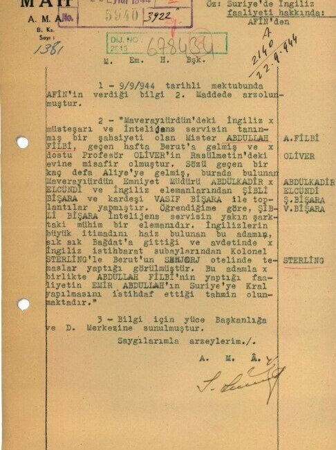 MİT, eski bir raporda İngiliz istihbaratçı John Philby'nin Ürdün'deki faaliyetlerini