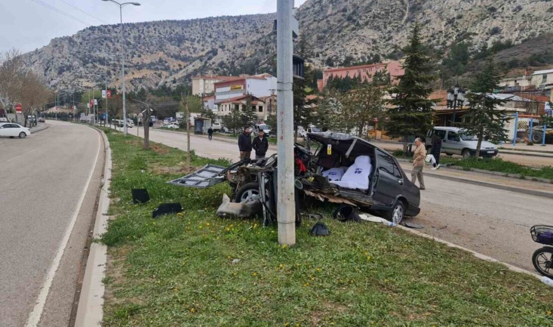 Ankara'nın Nallıhan ilçesinde meydana gelen kazada, araç elektrik direğine çarptı