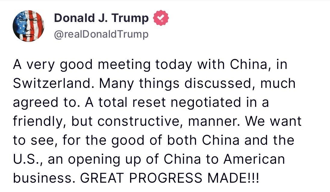 ABD Başkanı Donald Trump, Çin ile yapılan İsviçre'deki ticaret görüşmelerinde