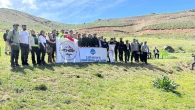 Elazığ'ın Palu ilçesinde gerçekleştirilen Akdağ doğa yürüyüşünde zirveye tırmanan katılımcılar,