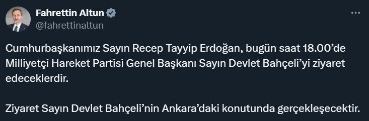 Cumhurbaşkanı Recep Tayyip Erdoğan, MHP lideri Devlet Bahçeli'yi Ankara'daki konutunda