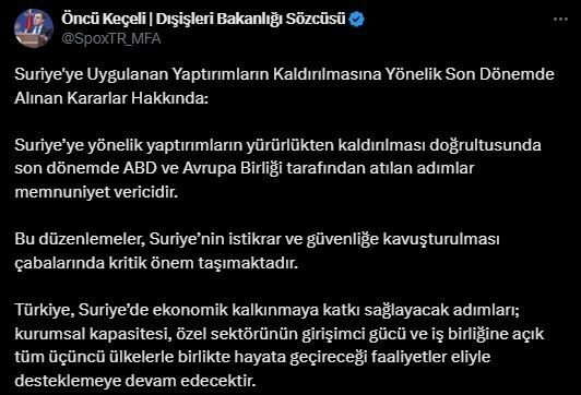 Dışişleri Bakanlığı Sözcüsü Öncü Keçeli, ABD ve Avrupa Birliği'nin Suriye'ye