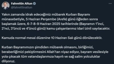 İletişim Başkanı Fahrettin Altun, 2025 Kurban Bayramı için kamu çalışanlarına