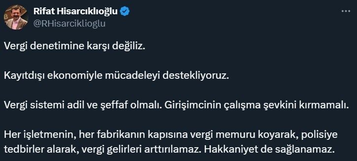 TOBB Başkanı Rifat Hisarcıklıoğlu, vergi sisteminin adil ve şeffaf olması