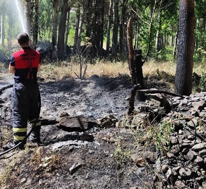 Ağaçlık alandaki örtü yangını söndürüldü Çorum'un Osmancık ilçesindeki Güney