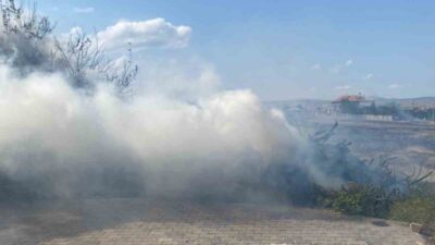 Çorum'un Alaca ilçesinde bir arsada istiflenmiş 5 ton odun yangınla