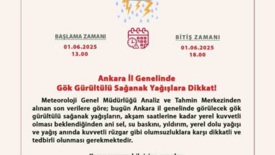 Ankara Valiliği, akşam saatlerine kadar beklenen kuvvetli yağış nedeniyle başkentlileri