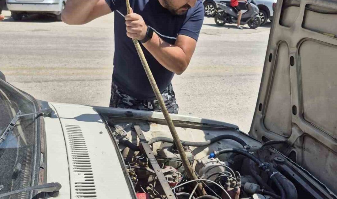 Aracın motoruna giren yılanı elindeki sopayla çıkardı Fatih Yavuz, Polatlı'da park